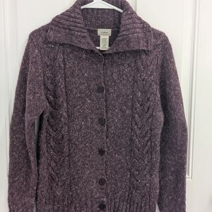 L.L. Bean Women's Cable Knit Button-up Sweater In Burgundy